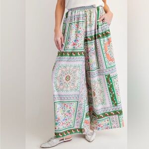 NWT Easel Wide Leg Patchwork Palazzo Pants. Multicolor. Size S.